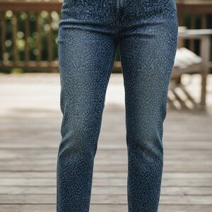 DG2 by Diane Gilman Leopard Patterned Blue & Silver Straight Leg Jeans XL